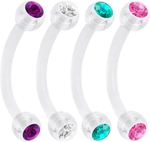 4pcs 16g Curved Barbell Cartilage Tragus Eyebrow Flexible Bioflex Helix Conch Earring Auricle Crystal Ball Stud Pick Size