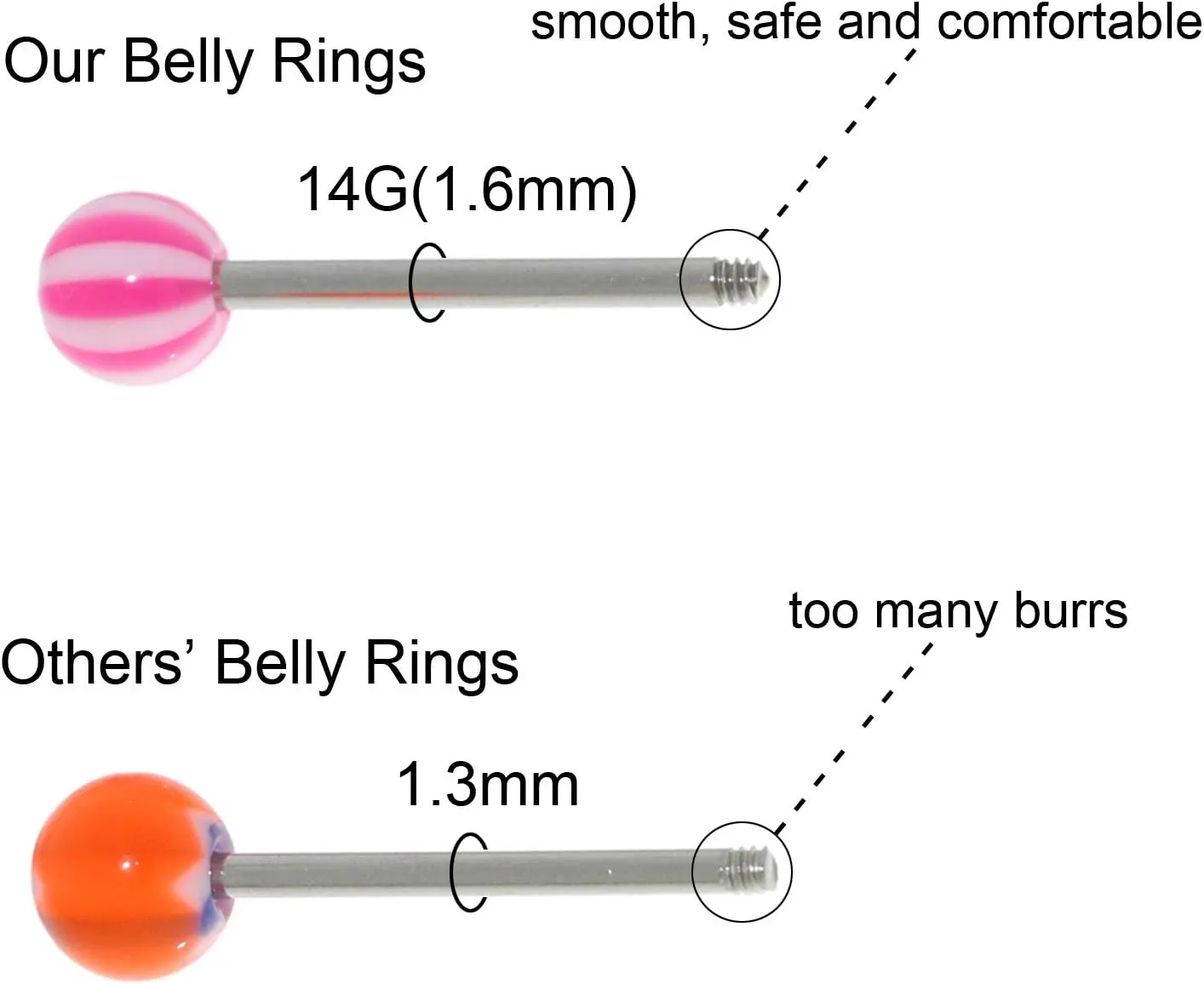 50pcs/100pcs No Duplicated 14g 316L Surgical Steel Tongue Nipple Piercing Barbells Rings 6mm Acrylic Ball