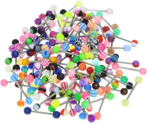 50pcs/100pcs No Duplicated 14g 316L Surgical Steel Tongue Nipple Piercing Barbells Rings 6mm Acrylic Ball