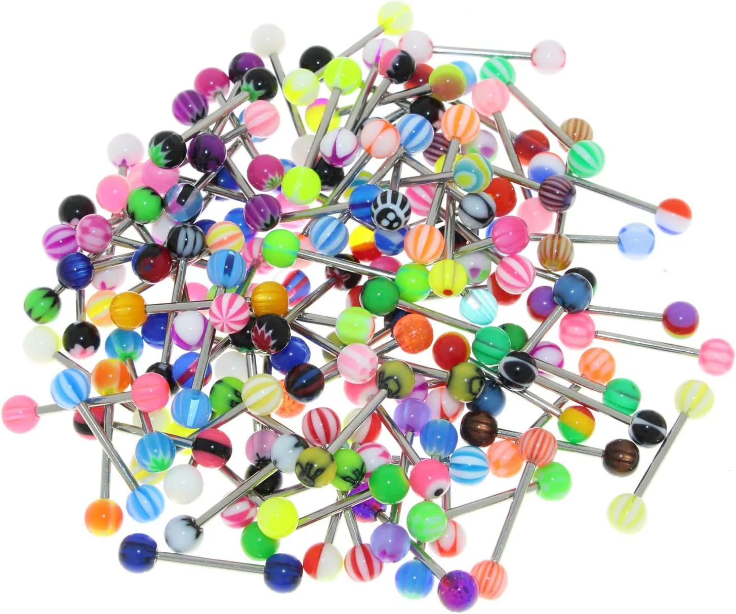 50pcs/100pcs No Duplicated 14g 316L Surgical Steel Tongue Nipple Piercing Barbells Rings 6mm Acrylic Ball