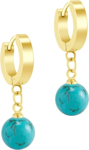 555Jewelry Stainless Steel Huggie Dangle Pearl, Onyx, Turquoise Earrings for Women