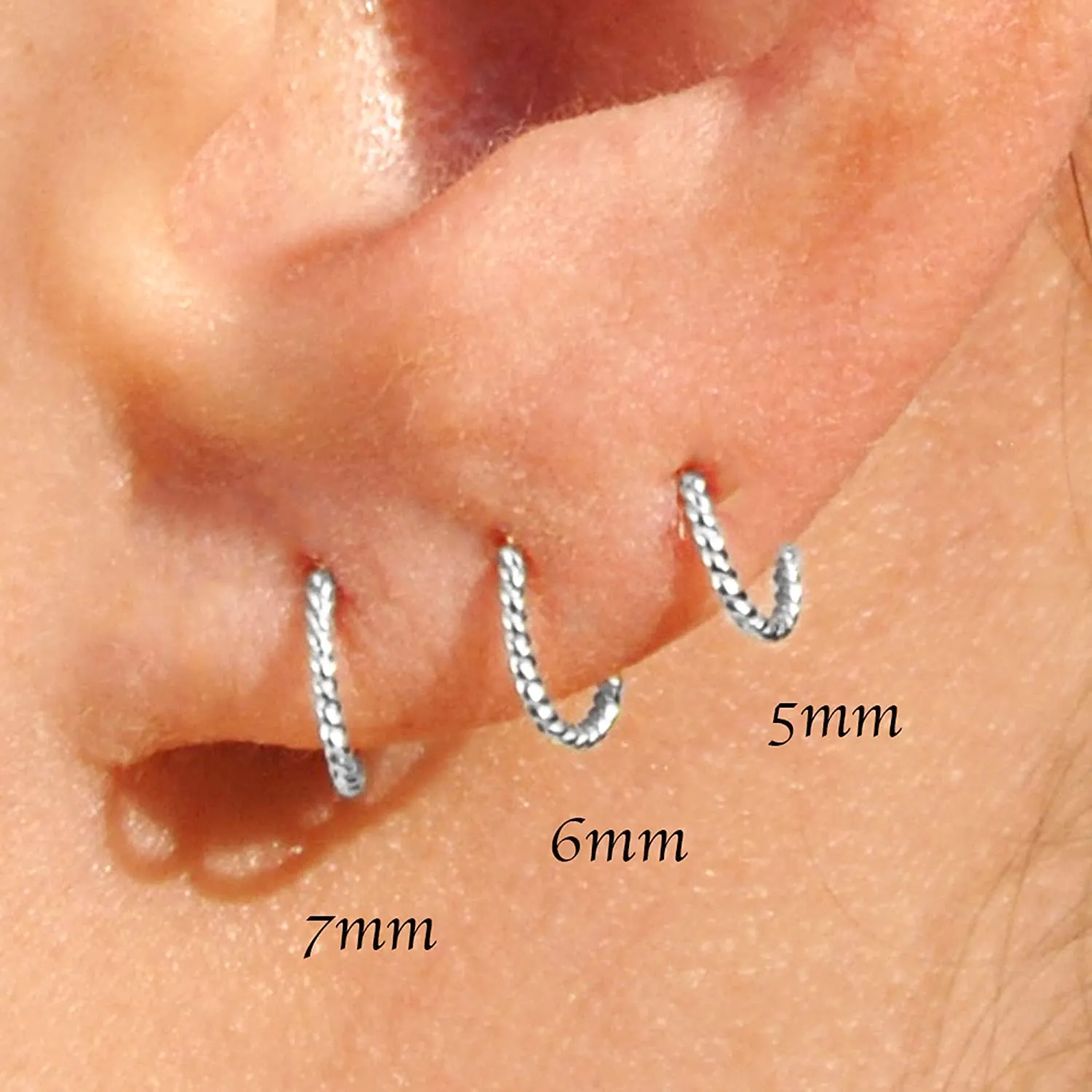 5mm 20 GA Hoop Piercing Twisted Sterling Silver 20 GA Septum Huggie Cartilage Nose Tragus Earrings (5mm | 20 GA, Sterling Silver 925 | Twisted Wire)