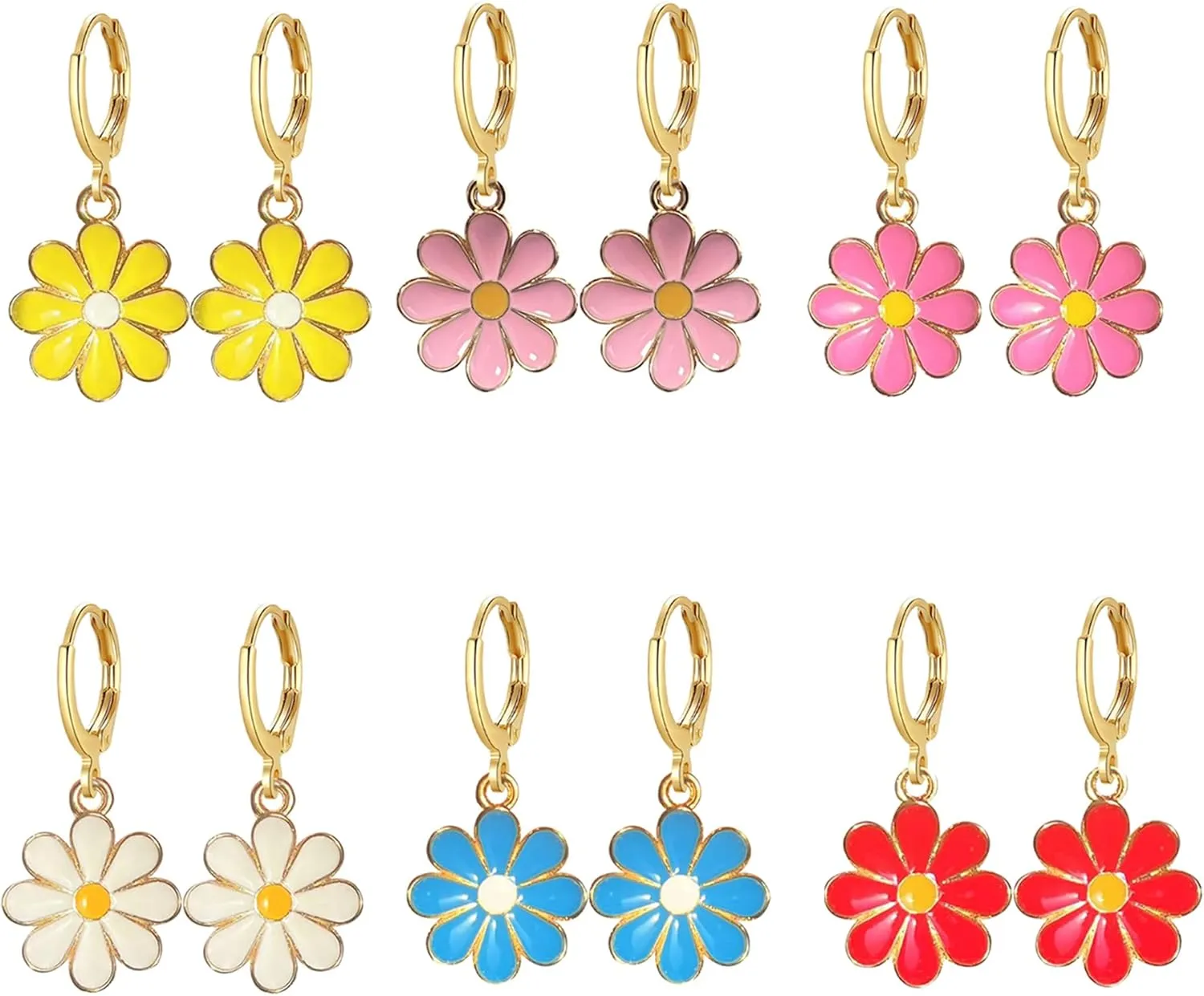 6 Pairs Daisy Flower Earrings for Women Cute Flower Small Dangle Drop Gold Vintage Daisy Huggie Hoop Earrings Statement Jewelry