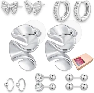 6 Pairs Gold Stud Earrings for Women, 14K Gold Plated Bow Stud Earrings for Women Ribbon Bow Stud Earrings Set Hypoallergenic for Sensitive Ears Jewelry Gift for Thanksgiving Christmas