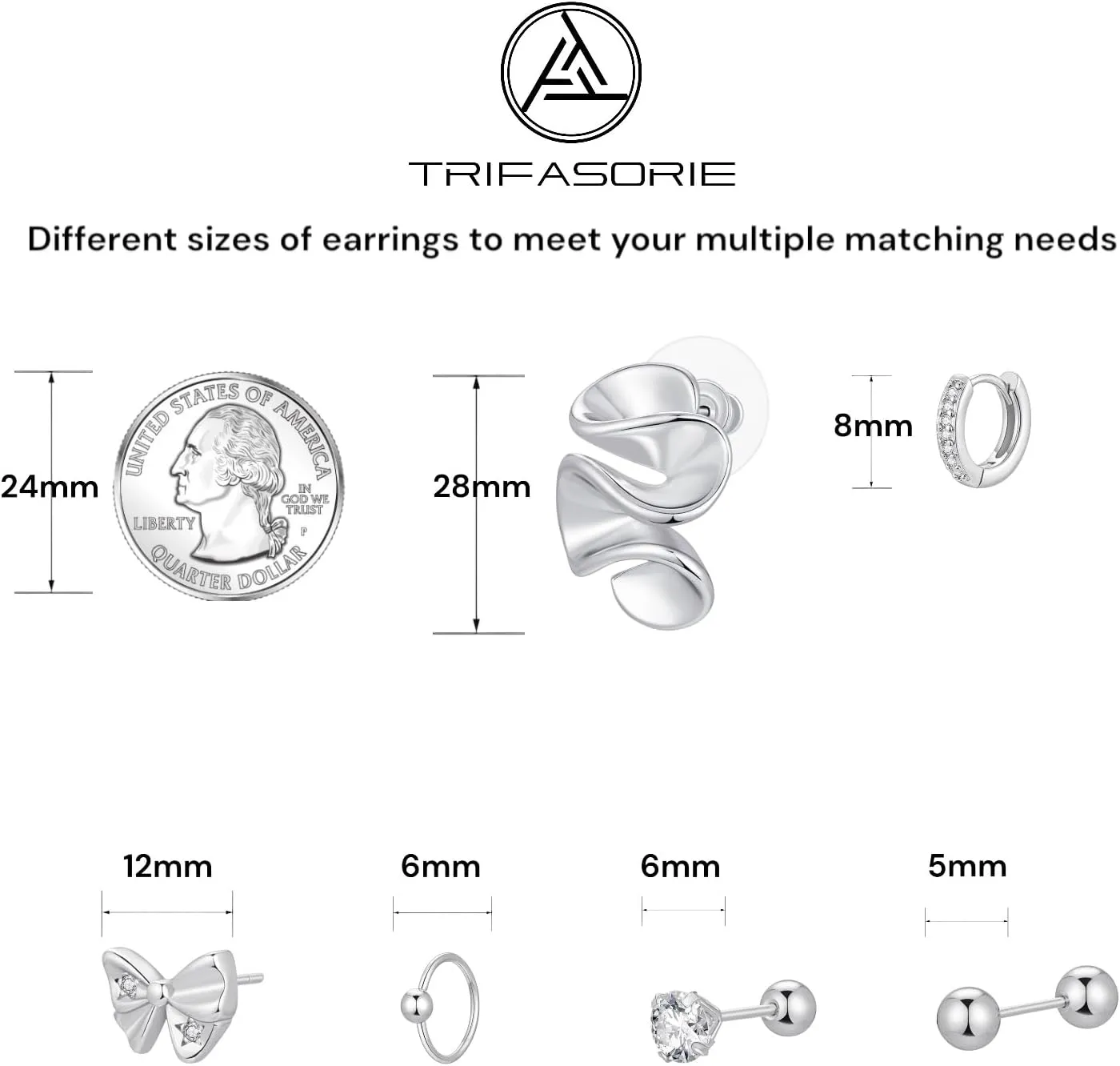 6 Pairs Gold Stud Earrings for Women, 14K Gold Plated Bow Stud Earrings for Women Ribbon Bow Stud Earrings Set Hypoallergenic for Sensitive Ears Jewelry Gift for Thanksgiving Christmas