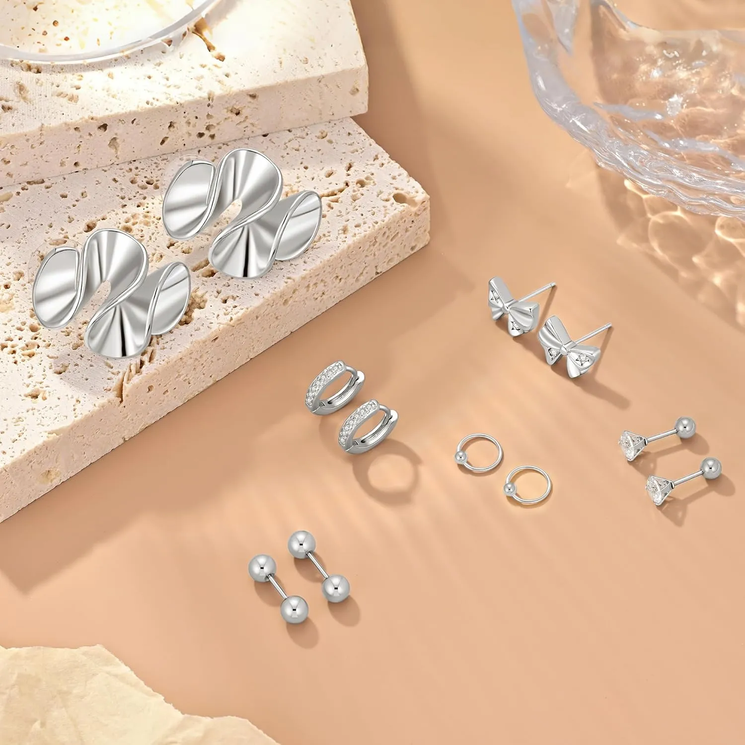 6 Pairs Gold Stud Earrings for Women, 14K Gold Plated Bow Stud Earrings for Women Ribbon Bow Stud Earrings Set Hypoallergenic for Sensitive Ears Jewelry Gift for Thanksgiving Christmas