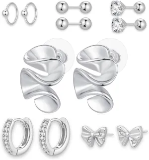 6 Pairs Gold Stud Earrings for Women, 14K Gold Plated Bow Stud Earrings for Women Ribbon Bow Stud Earrings Set Hypoallergenic for Sensitive Ears Jewelry Gift for Thanksgiving Christmas