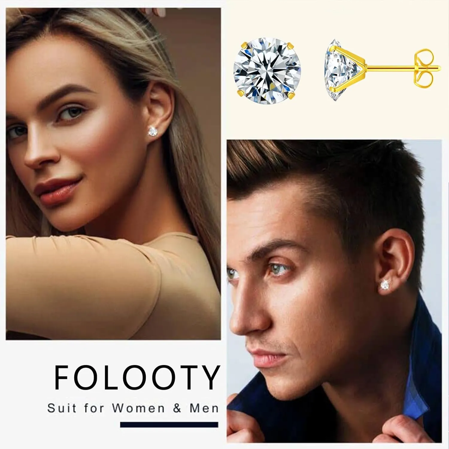 7 Pairs Stud Earrings Week Set,925 Sterling Silver Hypoallergenic 5A Cubic Zirconia 24K Gold Plated Earrings for Women CZ Earrings 3-9mm