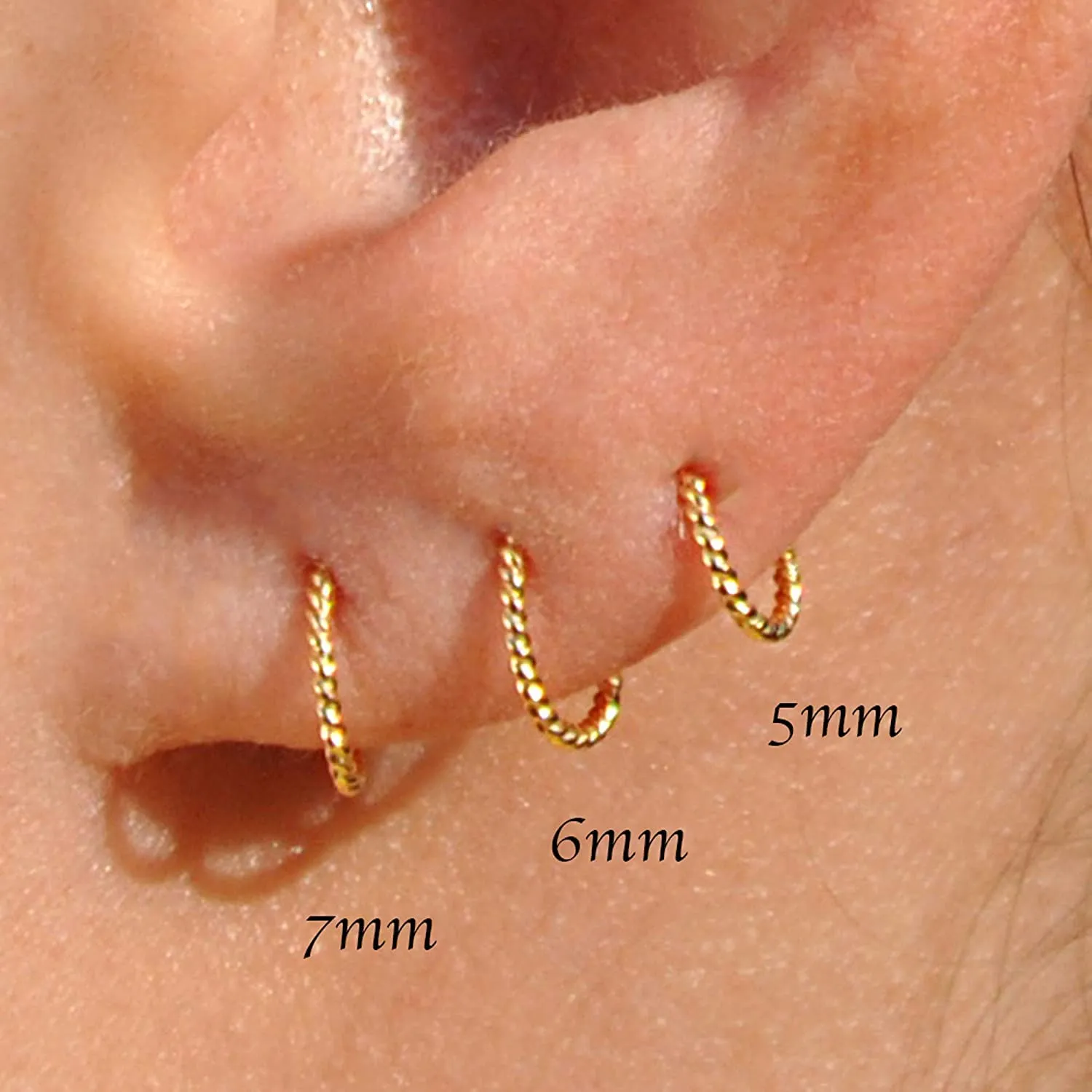 7mm 20 GA Hoop Piercing Twisted Rose Gold Filled 20 GA Septum Huggie Cartilage Nose Tragus Earrings (7mm | 20 GA, 14K Rose Gold Filled | Twisted Wire)