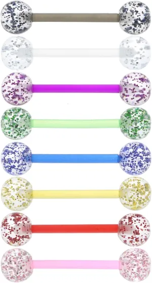 8 Pieces Assorted Colors 14G Flexible Bioplast Plastic Tongue Piercing Rings Nipple Barbells 6mm Glitter Acrylic Balls