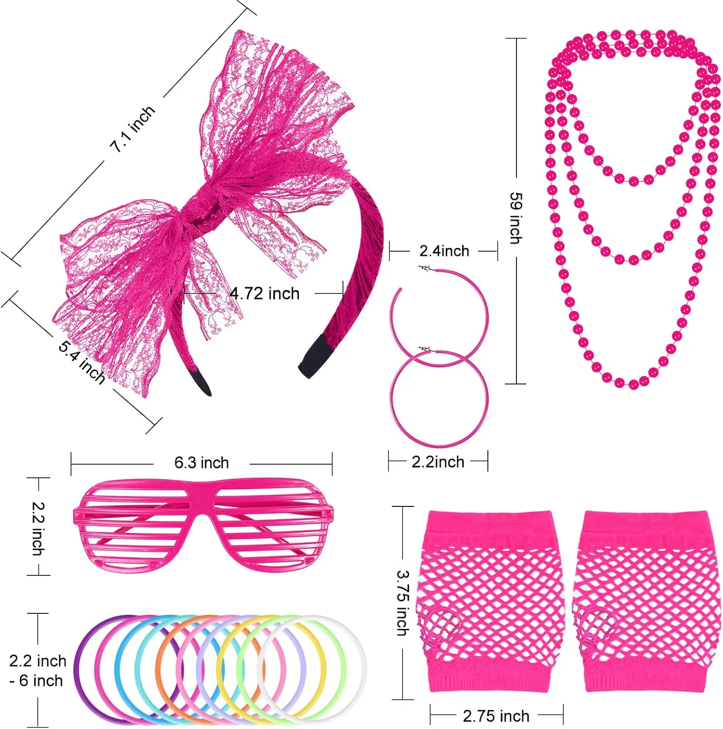 80s Fancy Dress Accessories Lace Headband Earrings Fishnet Gloves Necklace Bracelet for 80s Retro Party Costumes