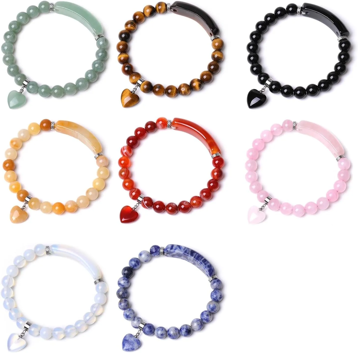 8MM Green Aventurine Healing Bracelets Love Heart Charm Stretch Bracelet Crystal Energy Bracelet for Women
