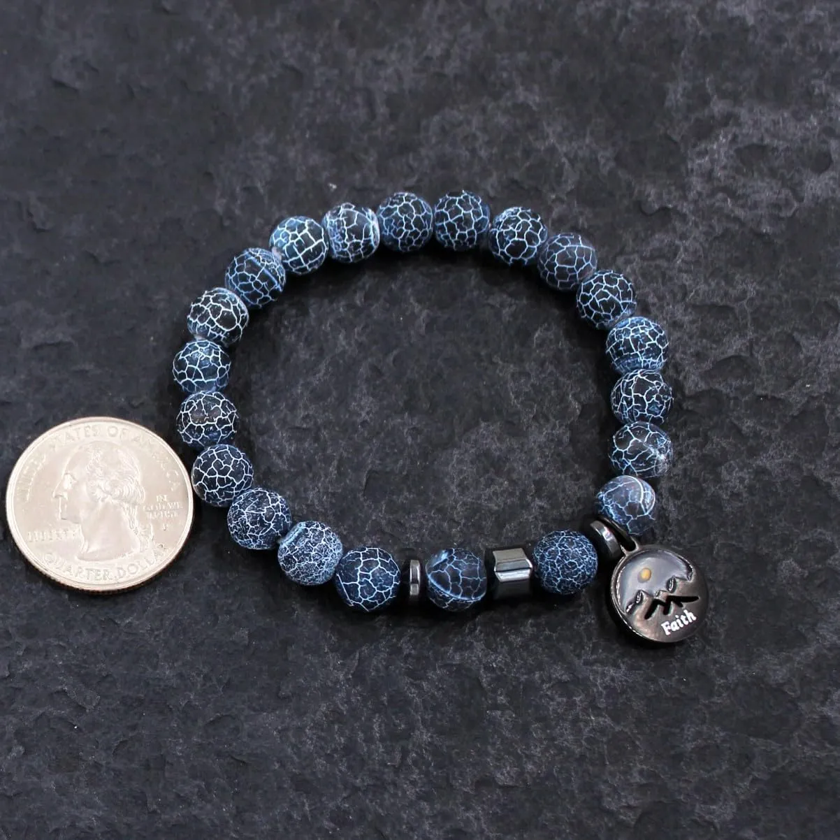 8mm Natural Stone Beaded Bracelet Inspirational Jewelry | Black Faith Mountain Mustard Seed Round Charms Bracelets for Women and Men Y4107