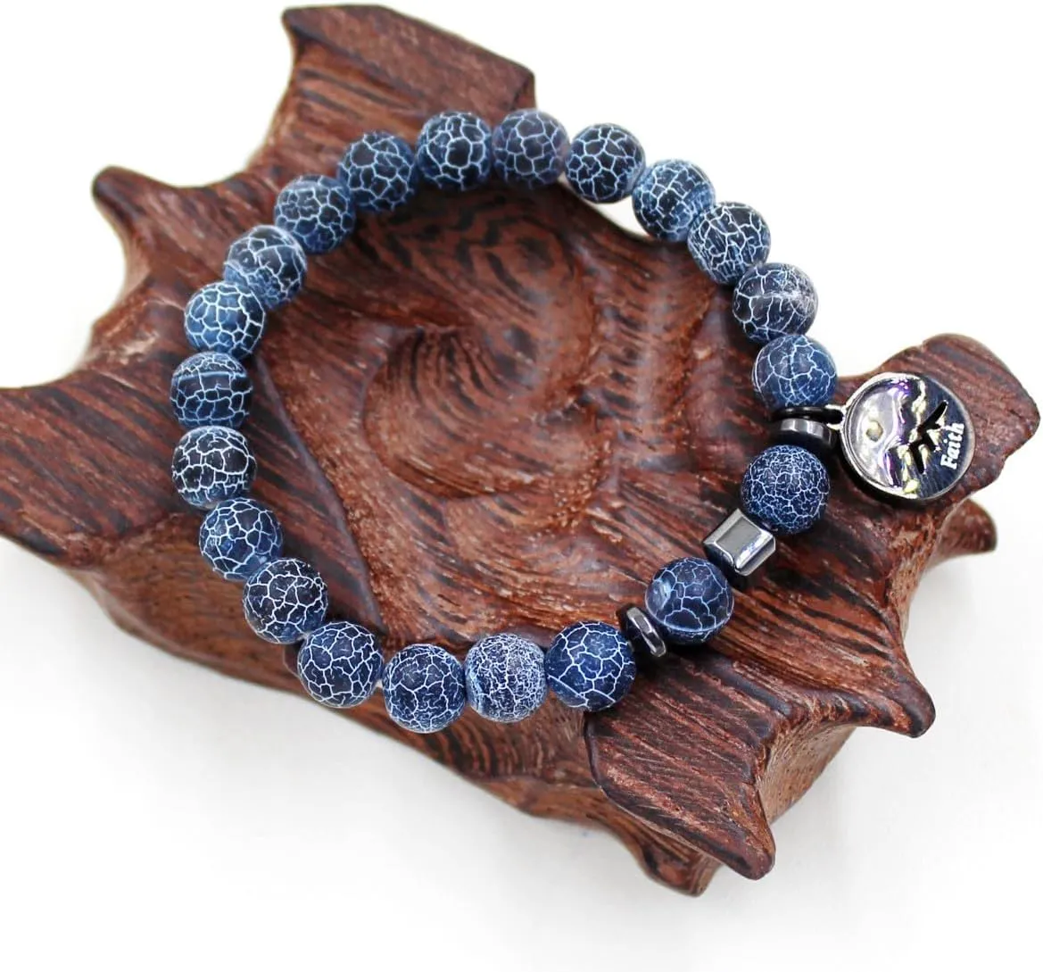 8mm Natural Stone Beaded Bracelet Inspirational Jewelry | Black Faith Mountain Mustard Seed Round Charms Bracelets for Women and Men Y4107