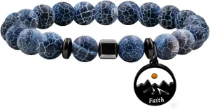 8mm Natural Stone Beaded Bracelet Inspirational Jewelry | Black Faith Mountain Mustard Seed Round Charms Bracelets for Women and Men Y4107