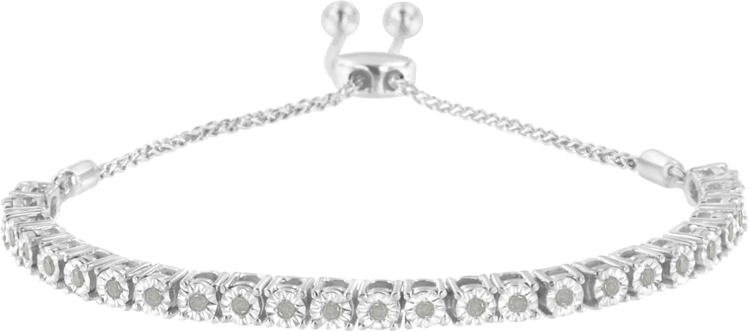.925 Sterling Silver 1/4 Cttw Miracle-Set Diamond 4-10 Adjustable Bolo Tennis Bracelet (I-J Color, I3 Clarity) - Choice of Metal Color