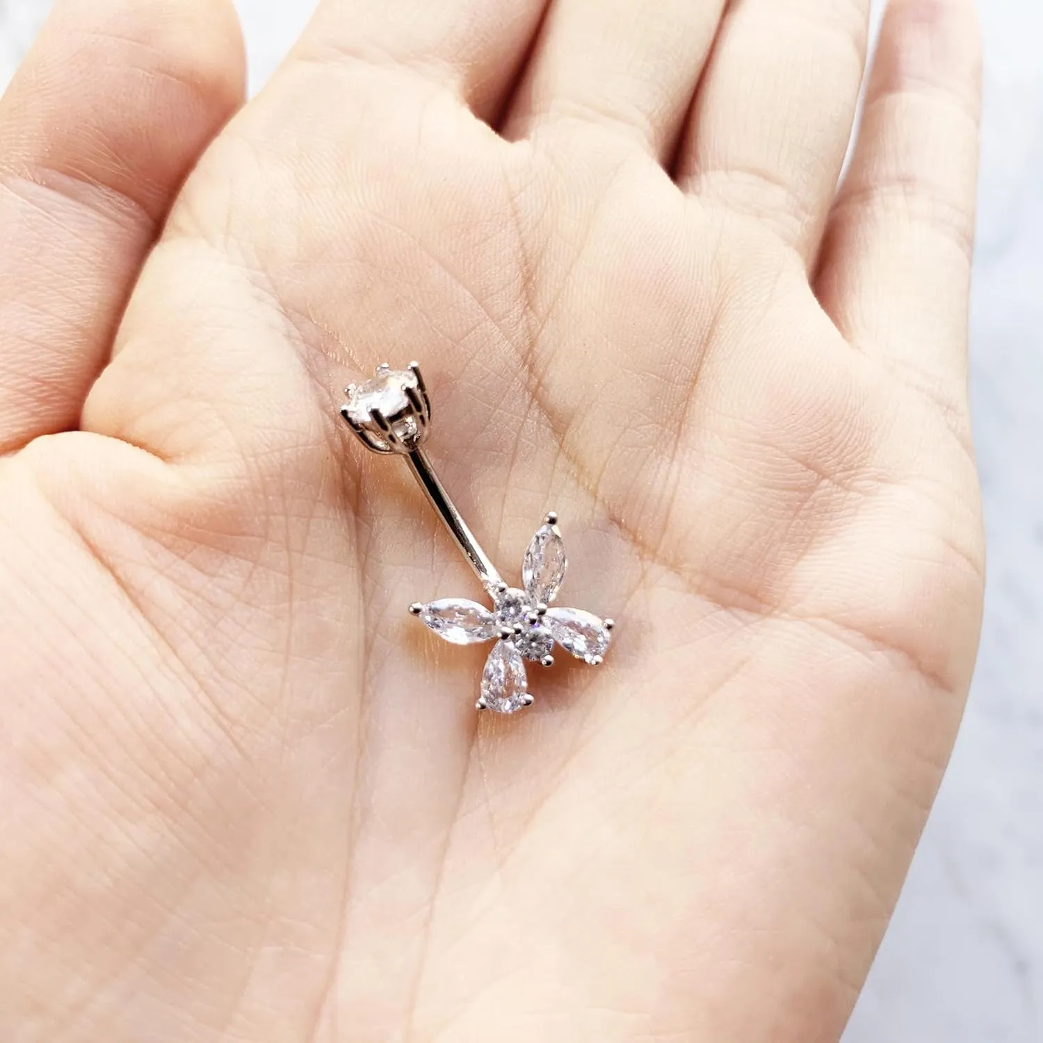 925 Sterling Silver 14G Belly Button Rings Clear CZ Navel Rings Body Piercing Jewelry