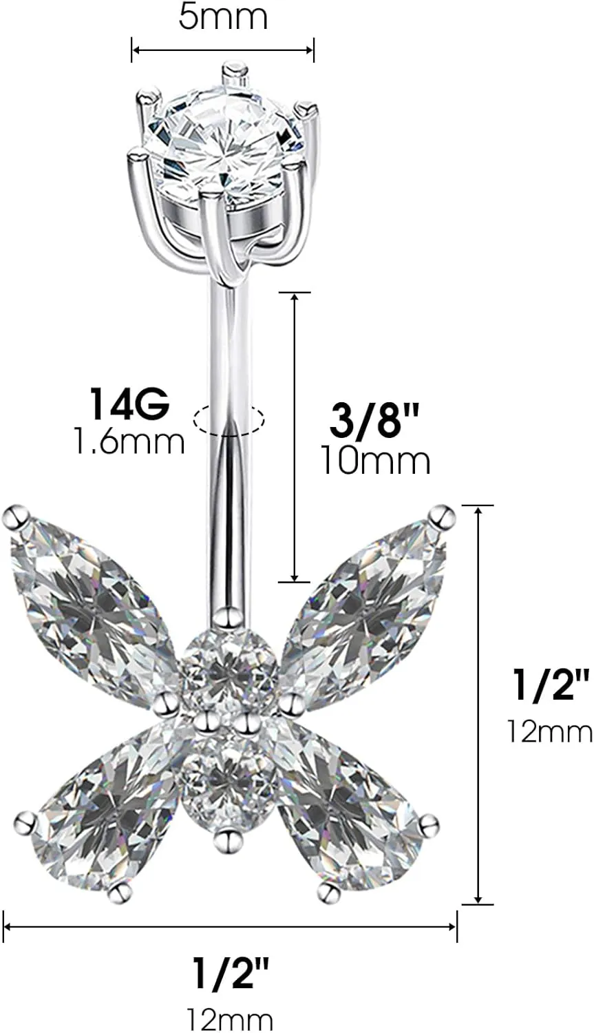 925 Sterling Silver 14G Belly Button Rings Clear CZ Navel Rings Body Piercing Jewelry