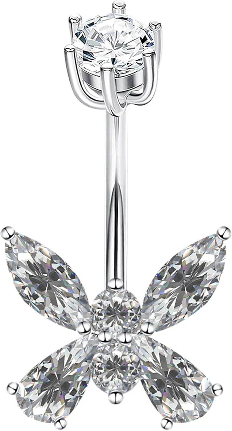 925 Sterling Silver 14G Belly Button Rings Clear CZ Navel Rings Body Piercing Jewelry