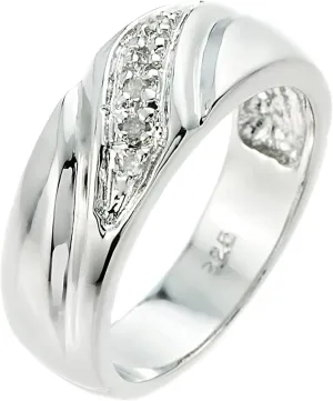 .925 Sterling Silver 5 Diamond Accented Men's Wedding Band (J-K Color, I1-I2 Clarity) - Size 6
