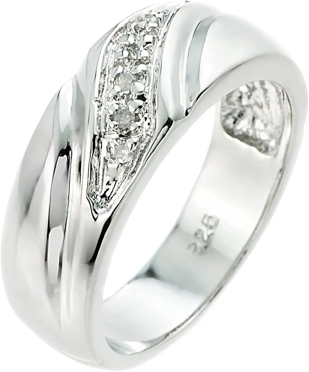 .925 Sterling Silver 5 Diamond Accented Men's Wedding Band (J-K Color, I1-I2 Clarity) - Size 6