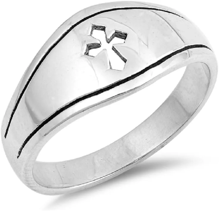 925 Sterling Silver Cutout Medieval Cross Fashion Ring