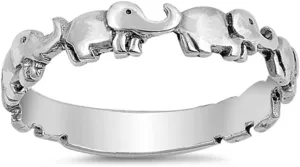 925 Sterling Silver Elephants Band Ring