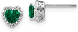 925 Sterling Silver Gemstone and Diamond Heart Stud Earrings