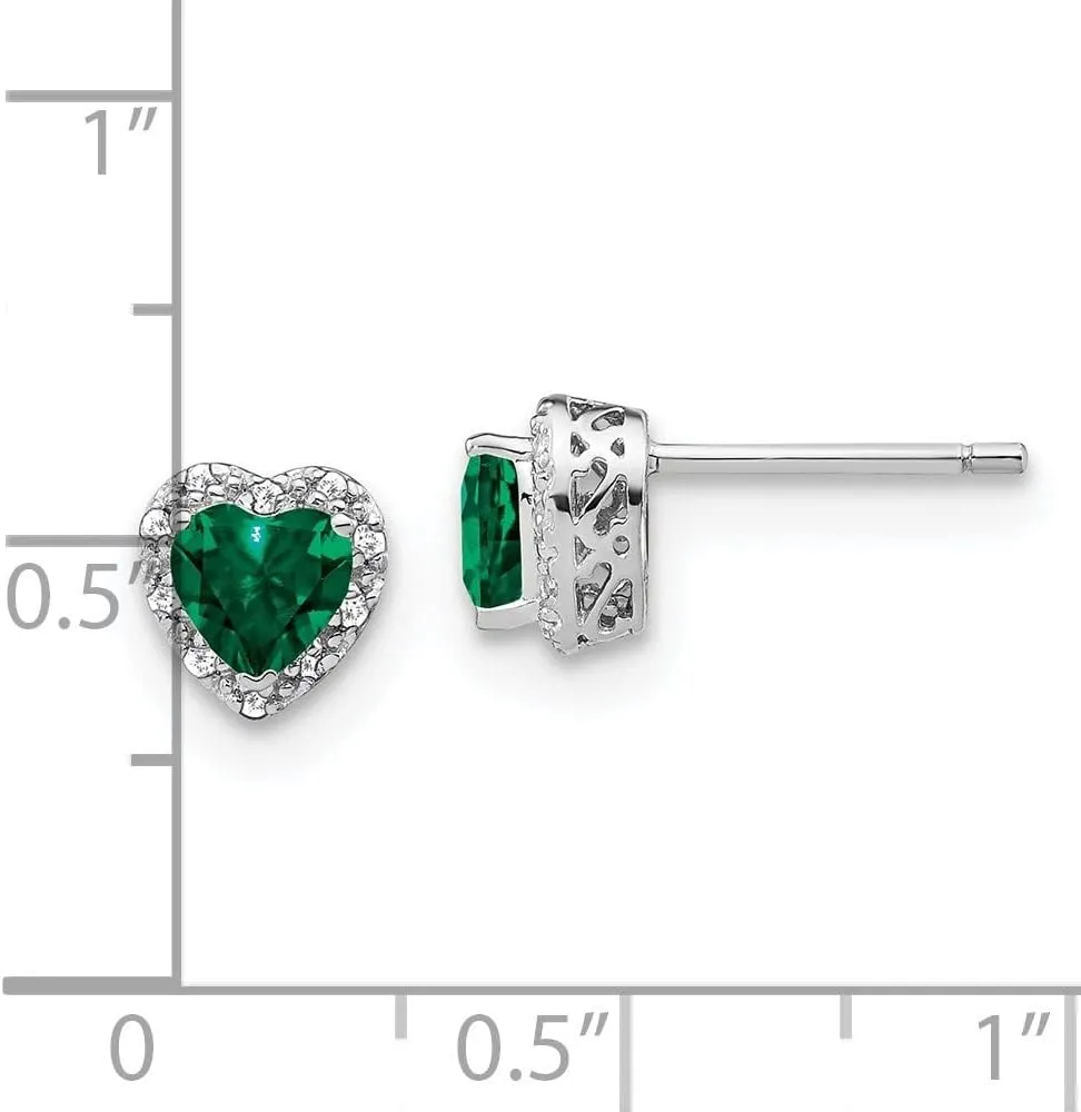 925 Sterling Silver Gemstone and Diamond Heart Stud Earrings