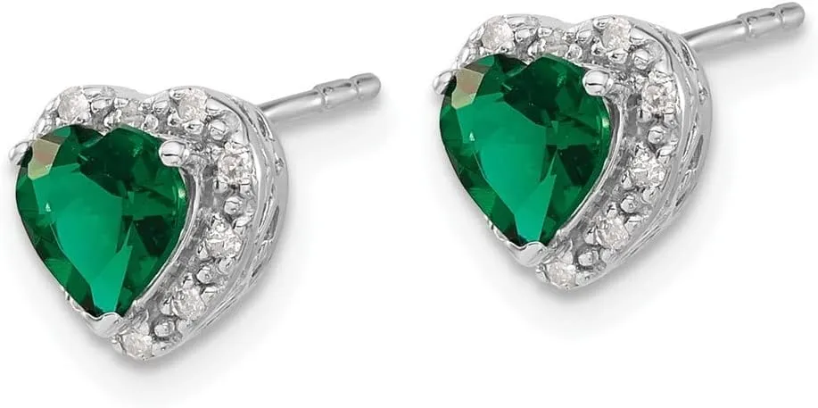 925 Sterling Silver Gemstone and Diamond Heart Stud Earrings