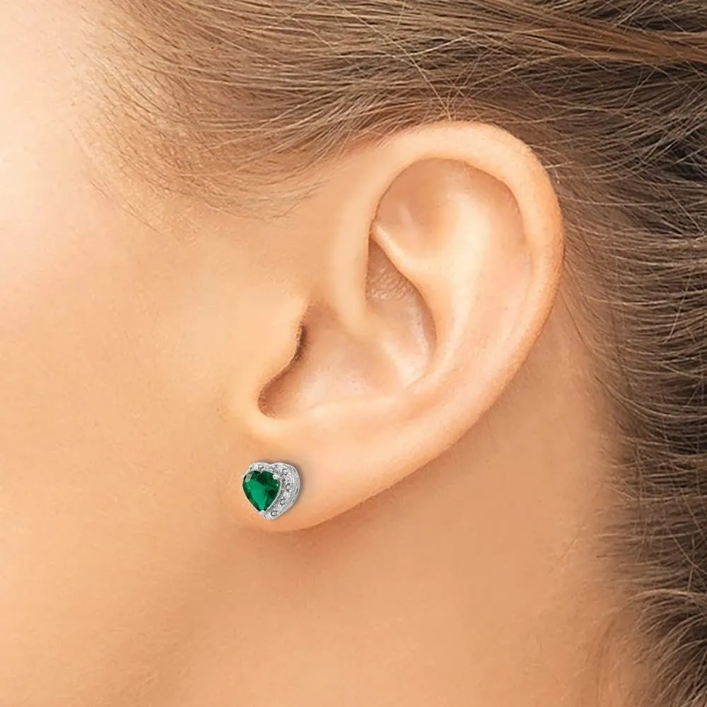 925 Sterling Silver Gemstone and Diamond Heart Stud Earrings