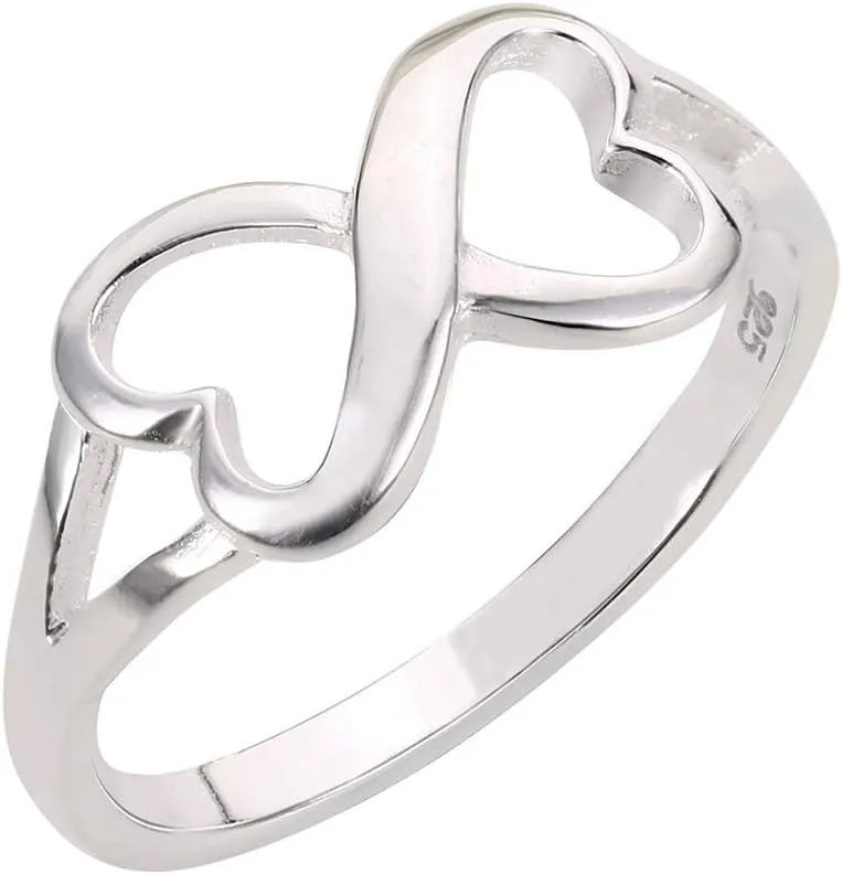925 Sterling Silver Heart Infinity Ring (Sizes 3-13)