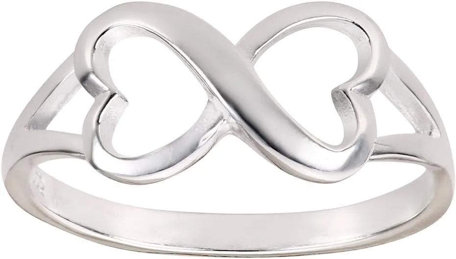 925 Sterling Silver Heart Infinity Ring (Sizes 3-13)