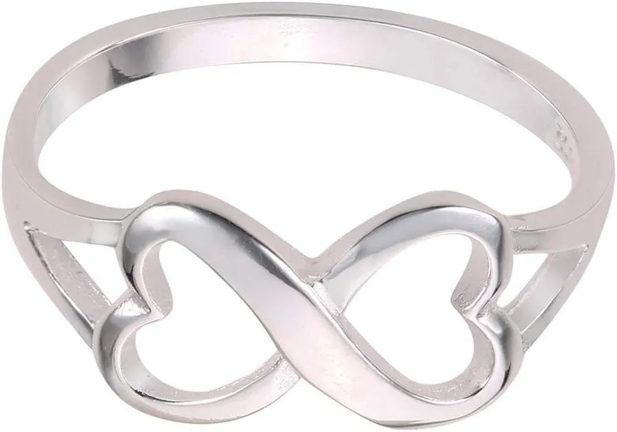 925 Sterling Silver Heart Infinity Ring (Sizes 3-13)