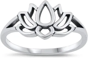 925 Sterling Silver Lotus Flower Ring (Sizes 3-13)