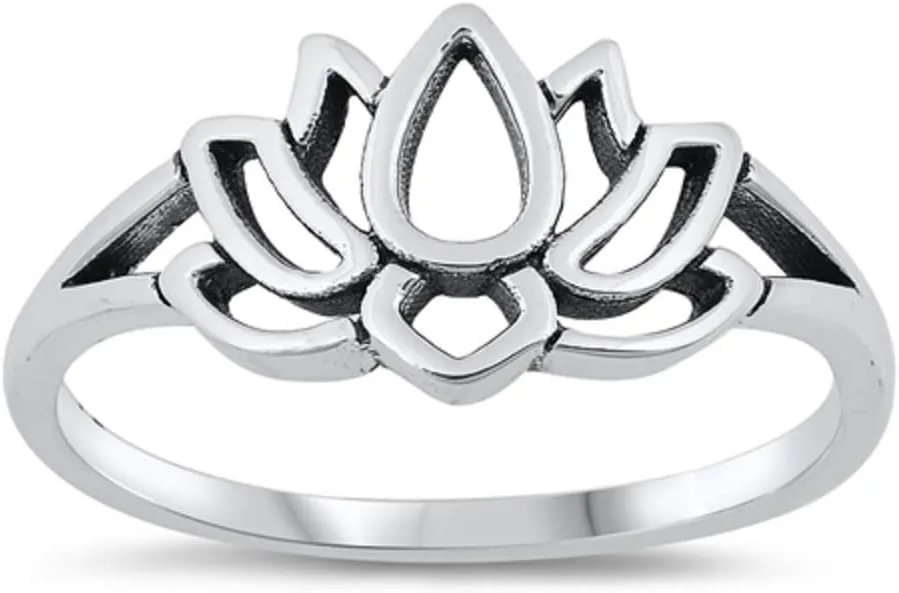 925 Sterling Silver Lotus Flower Ring (Sizes 3-13)