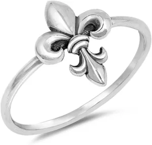 925 Sterling Silver Oxidized Fleur De Lis Plain Band Ring