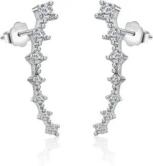 925 Sterling Silver Post Cubic Zirconia Ear Crawle Earring For Women 7 Crystal Star Ear Stud Earrings AAA CZ Arrow Ear Climber Hypoallergenic Piercing Gifts For Her