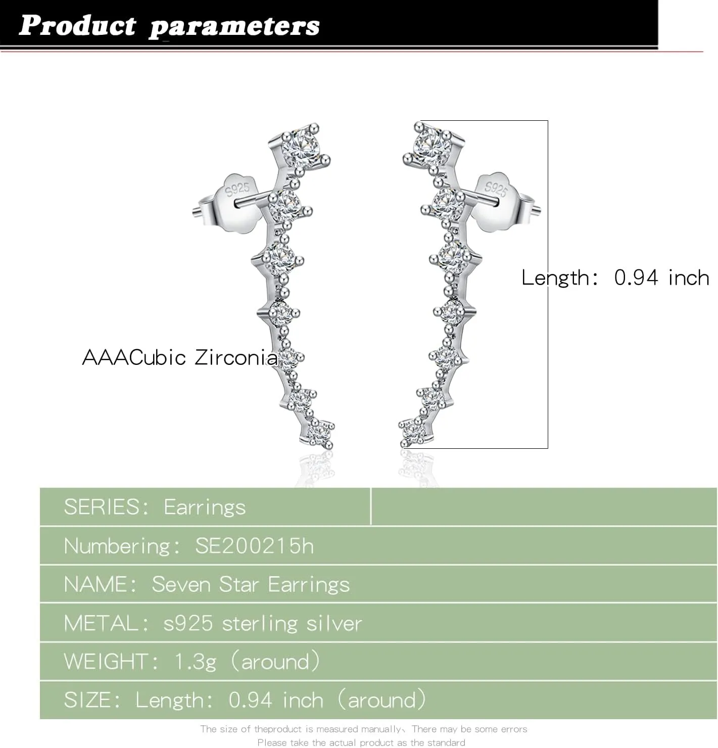 925 Sterling Silver Post Cubic Zirconia Ear Crawle Earring For Women 7 Crystal Star Ear Stud Earrings AAA CZ Arrow Ear Climber Hypoallergenic Piercing Gifts For Her