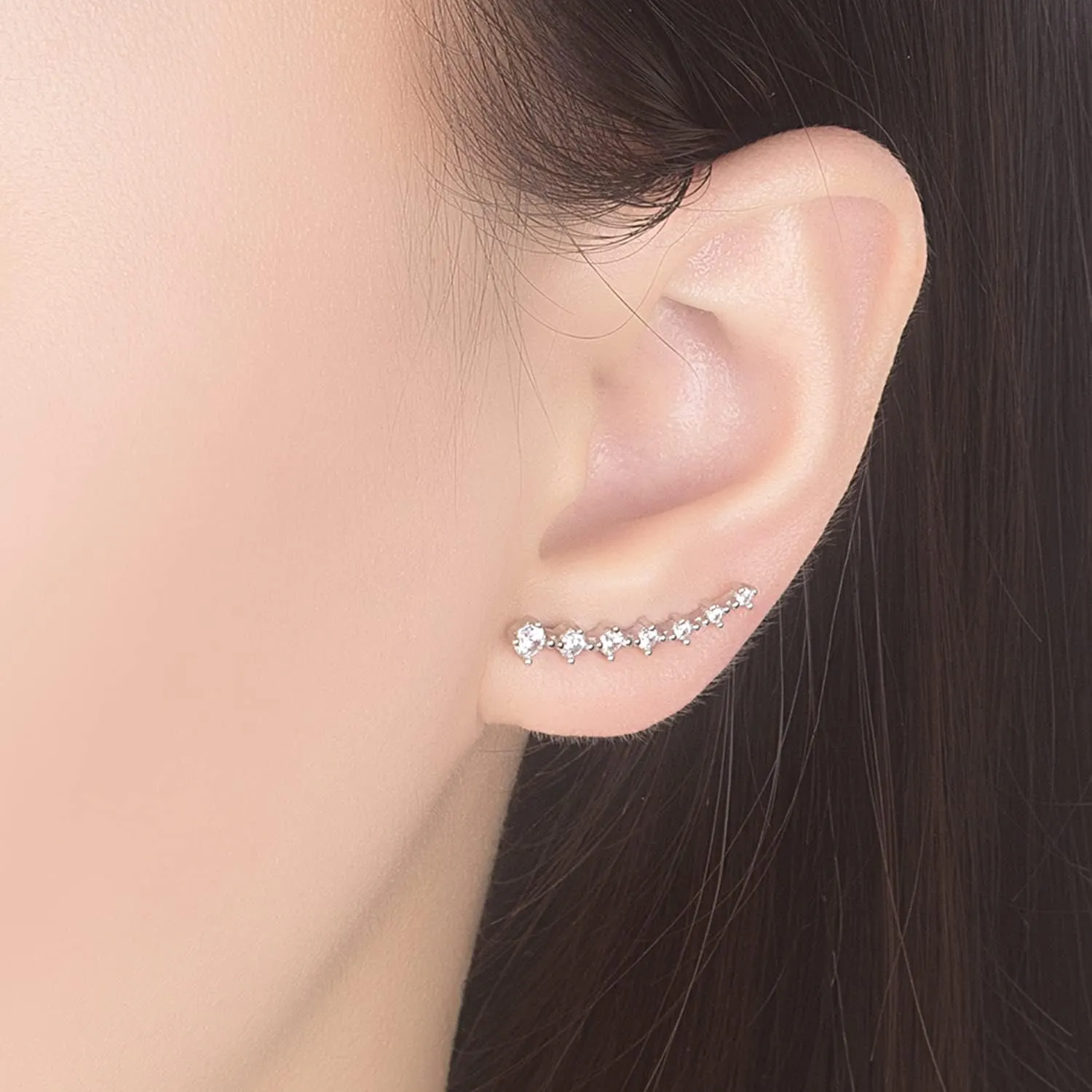925 Sterling Silver Post Cubic Zirconia Ear Crawle Earring For Women 7 Crystal Star Ear Stud Earrings AAA CZ Arrow Ear Climber Hypoallergenic Piercing Gifts For Her