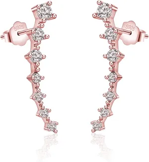 925 Sterling Silver Post Cubic Zirconia Ear Crawle Earring For Women 7 Crystal Star Ear Stud Earrings AAA CZ Arrow Ear Climber Hypoallergenic Piercing Gifts For Her