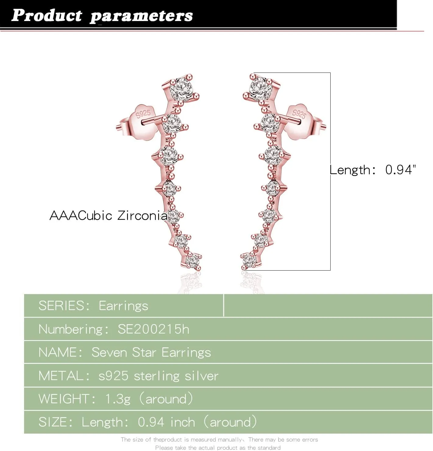 925 Sterling Silver Post Cubic Zirconia Ear Crawle Earring For Women 7 Crystal Star Ear Stud Earrings AAA CZ Arrow Ear Climber Hypoallergenic Piercing Gifts For Her