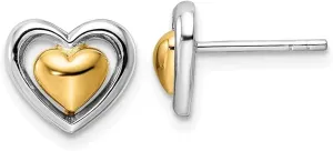 925 Sterling Silver Rhodium plated and Gold-plated Heart Stud Earrings