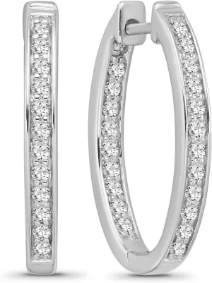 925 Sterling Silver Round-shape Inside and Outside Diamond Oval Hoop Earrings for Women (1/2 cttw, I-J Color, I2-I3 Clarity)