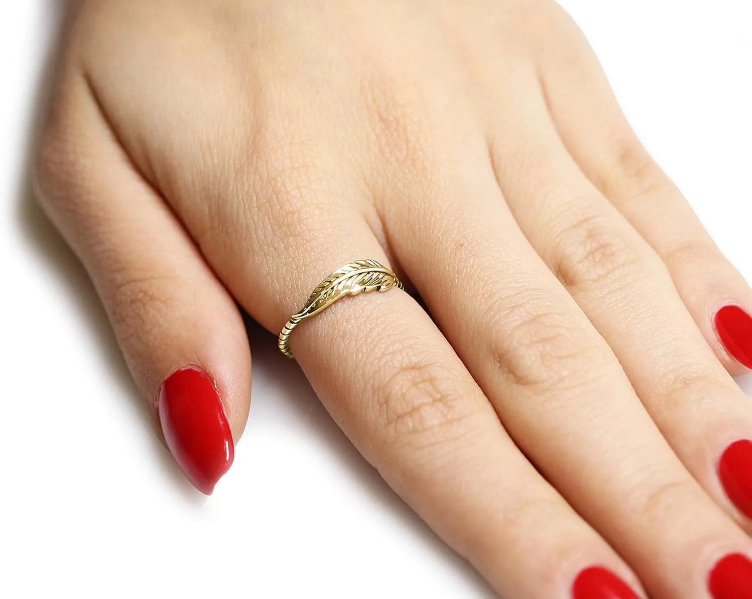 925 Sterling Silver Sideways Feather Ring (Comes in Colors)