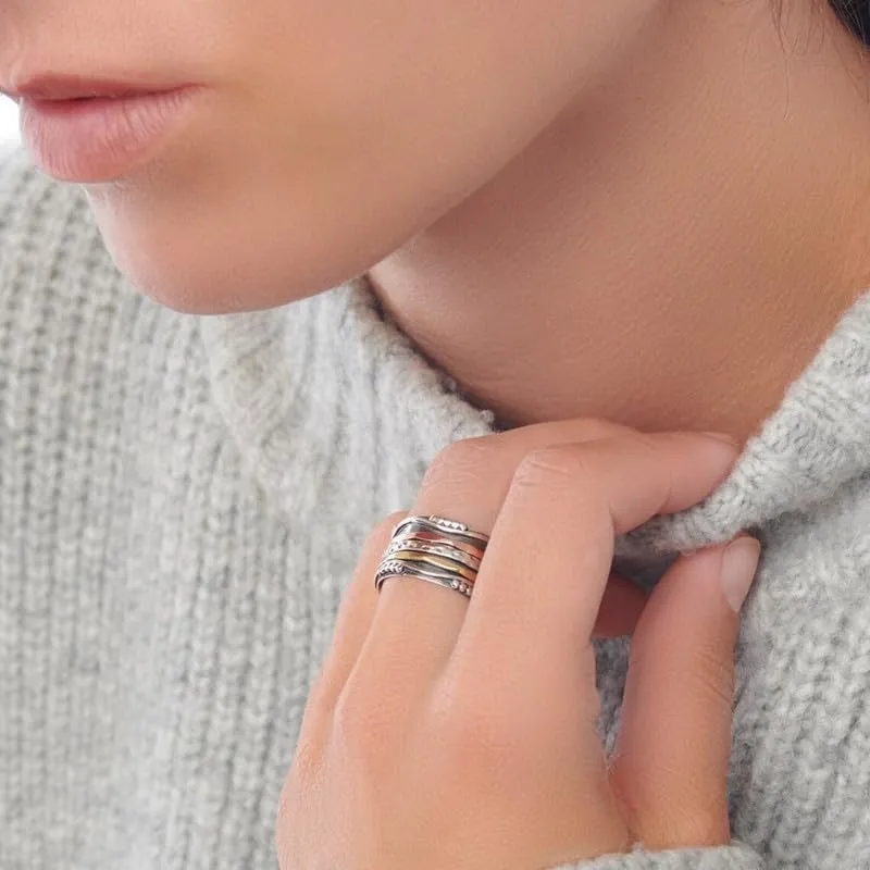 925 Sterling Silver Spinner Ring for Women, Yoga Maditation Spin ring Three Tone Handmade Ring Worry Ring, Thumb Ring, Fidget Rings, Promise Ring, Oxidised Ring Size US 9 Gift For Her