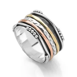 925 Sterling Silver Spinner Ring for Women, Yoga Maditation Spin ring Three Tone Handmade Ring Worry Ring, Thumb Ring, Fidget Rings, Promise Ring, Oxidised Ring Size US 9 Gift For Her