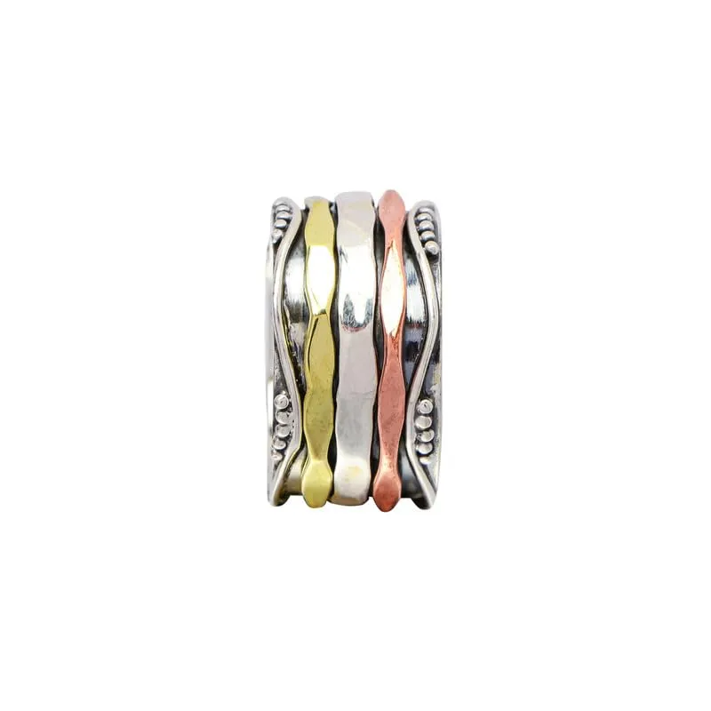 925 Sterling Silver Spinner Ring for Women, Yoga Maditation Spin ring Three Tone Handmade Ring Worry Ring, Thumb Ring, Fidget Rings, Promise Ring, Oxidised Ring Size US 9 Gift For Her