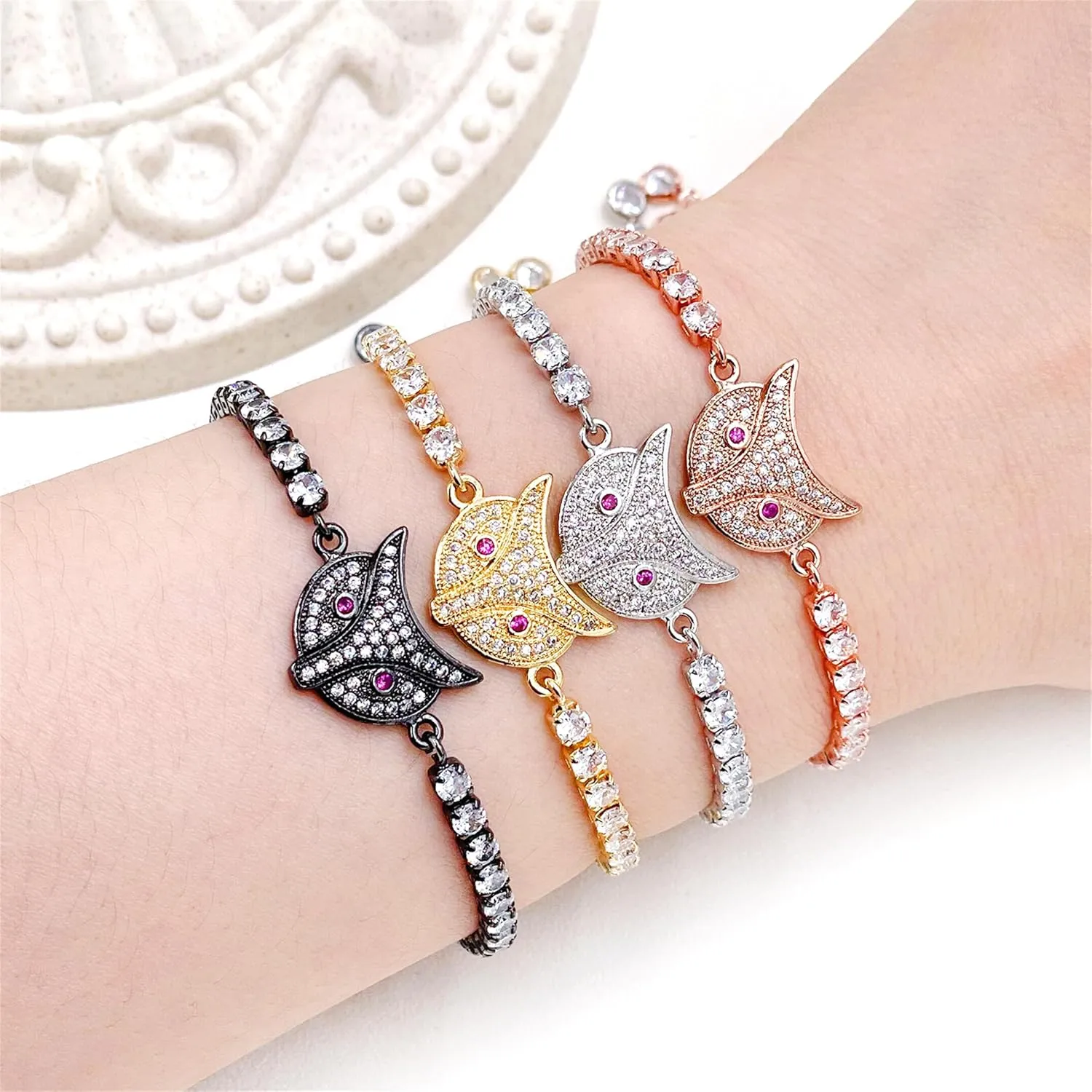 Adjustable Cute Fox Charm Tennis Bolo Bracelet with Slider Clasp for Women's Lover GF's Birthday Anniversary Graduation Love Crystal Jewelry