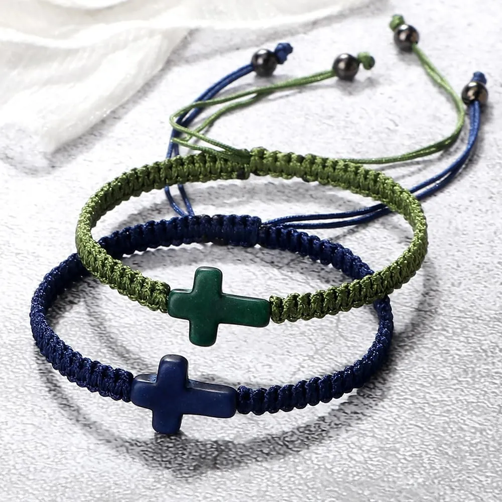 Adjustable Handmade Cross Braided Rope Bracelet for Christian Colorful Matching Couple Charm Jewelry Inspirational Religious Woven Bracelet Birthday Easter Thanksgiving Christmas Gifts